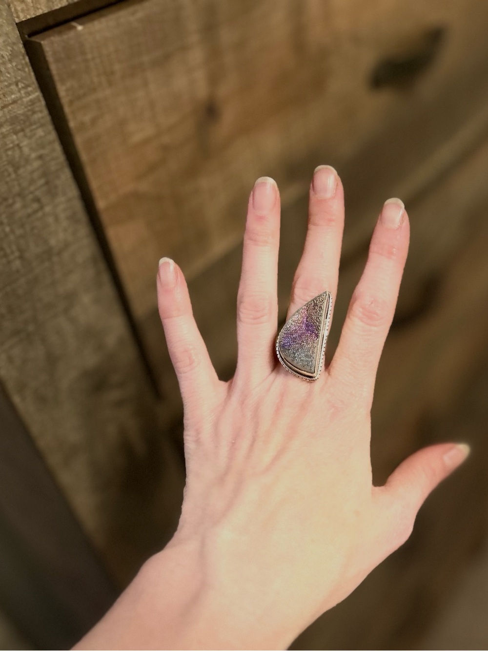 925 Sterling Silver Rainbow Pyrite Druzy Artisan Ring Size 8.5